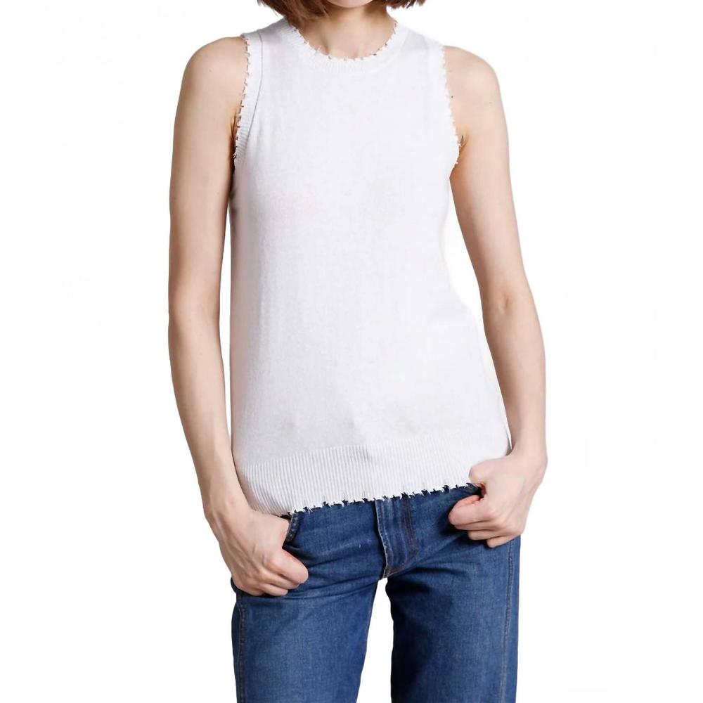 NEW MINNIE ROSE cotton cashmere frayed tank in white